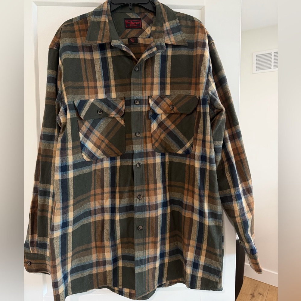 Five Brother Green and Brown Plaid Flannel Jacket